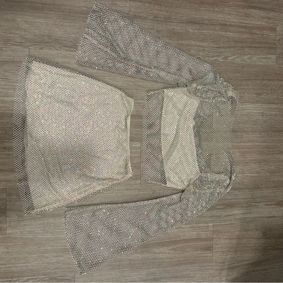 Diamante Mesh Mini Skirt and top - Cream - Picture 4 of 6
